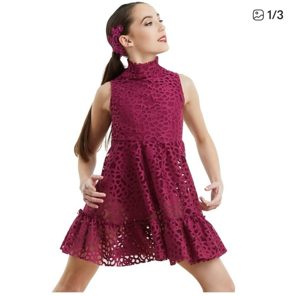 Weissman Child Large Berry Pink dress#11226 and barrette